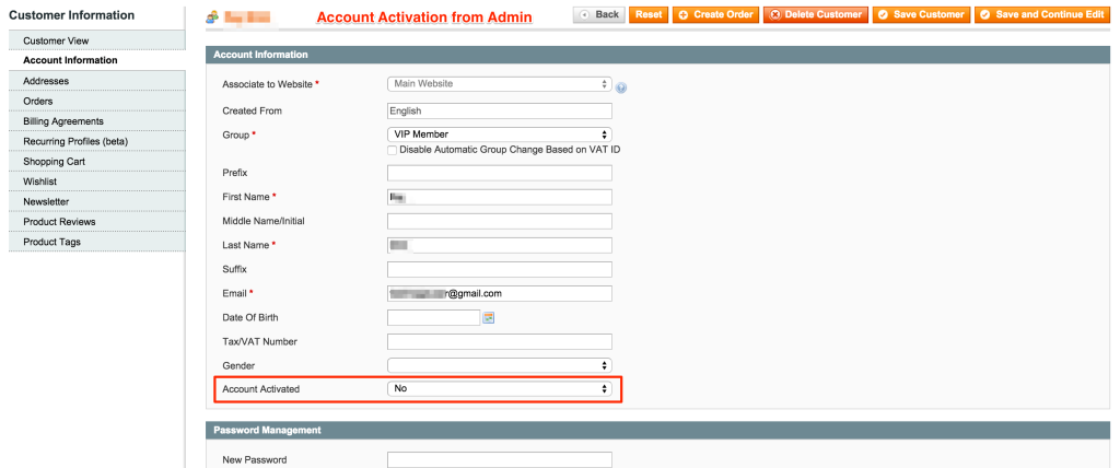 Account Activation/Approval by Admin - Customer Edit Page
