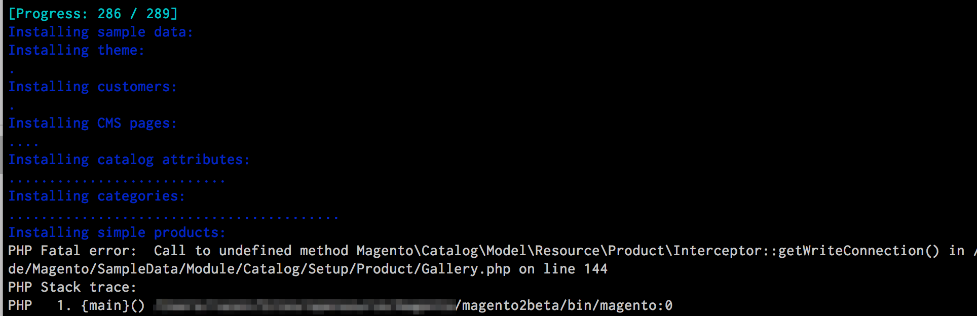 Sample data installation error in Magento 2