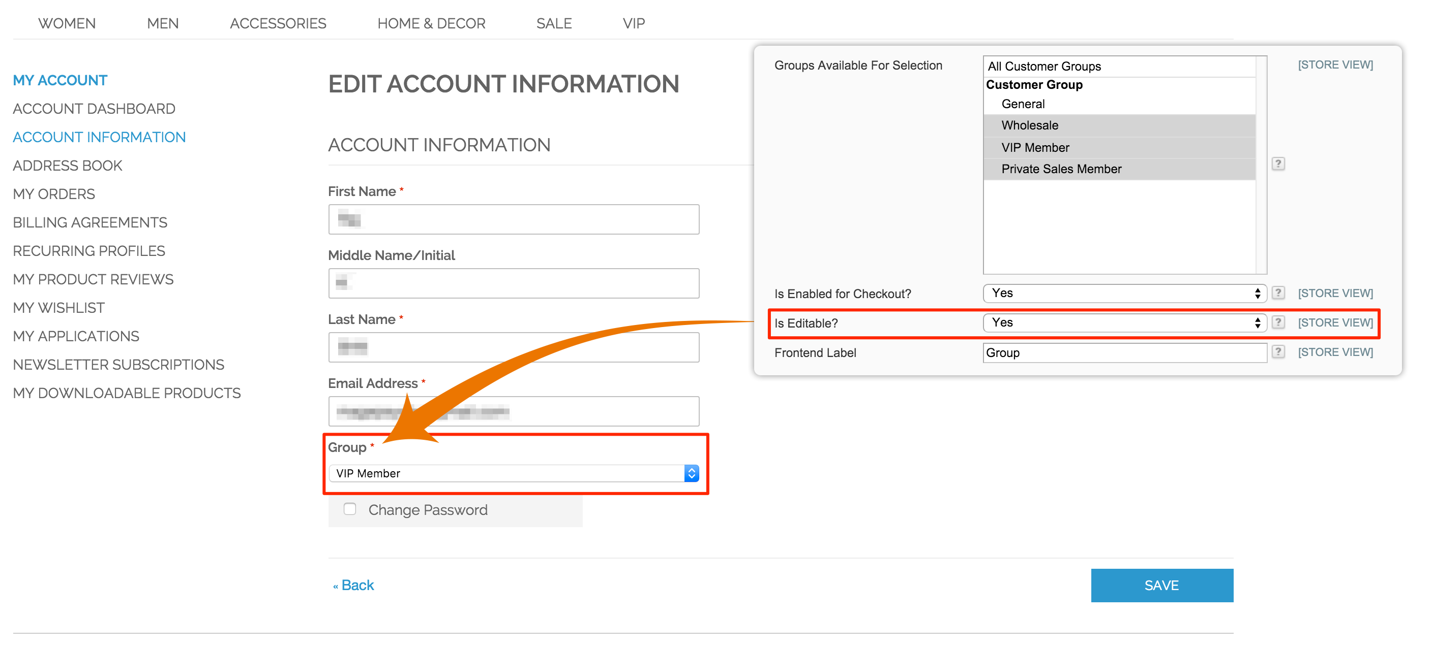Customer Group Selector Type - Dropdown - My Account Edit Page